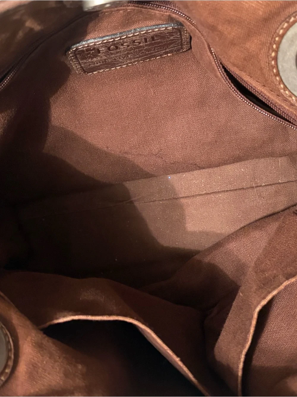 Fossil Brown Leather Shoulder Tote Bag Large Double Handle